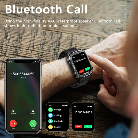 Montre Connectée Militaire Homme – Étanche IP68, Appels Bluetooth, Sport & Extérieur | Android iOS