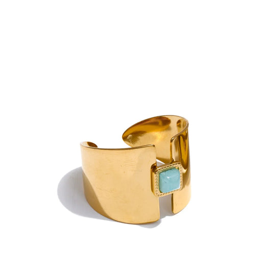 Bague ajustable amazonite et perle en acier inoxydable