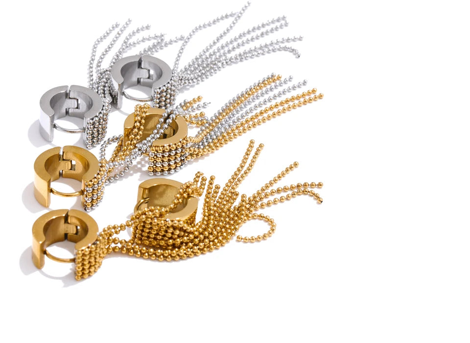 Boucles d’oreilles longues à strass et chaînes fluides en acier inoxydable plaqué or 18K