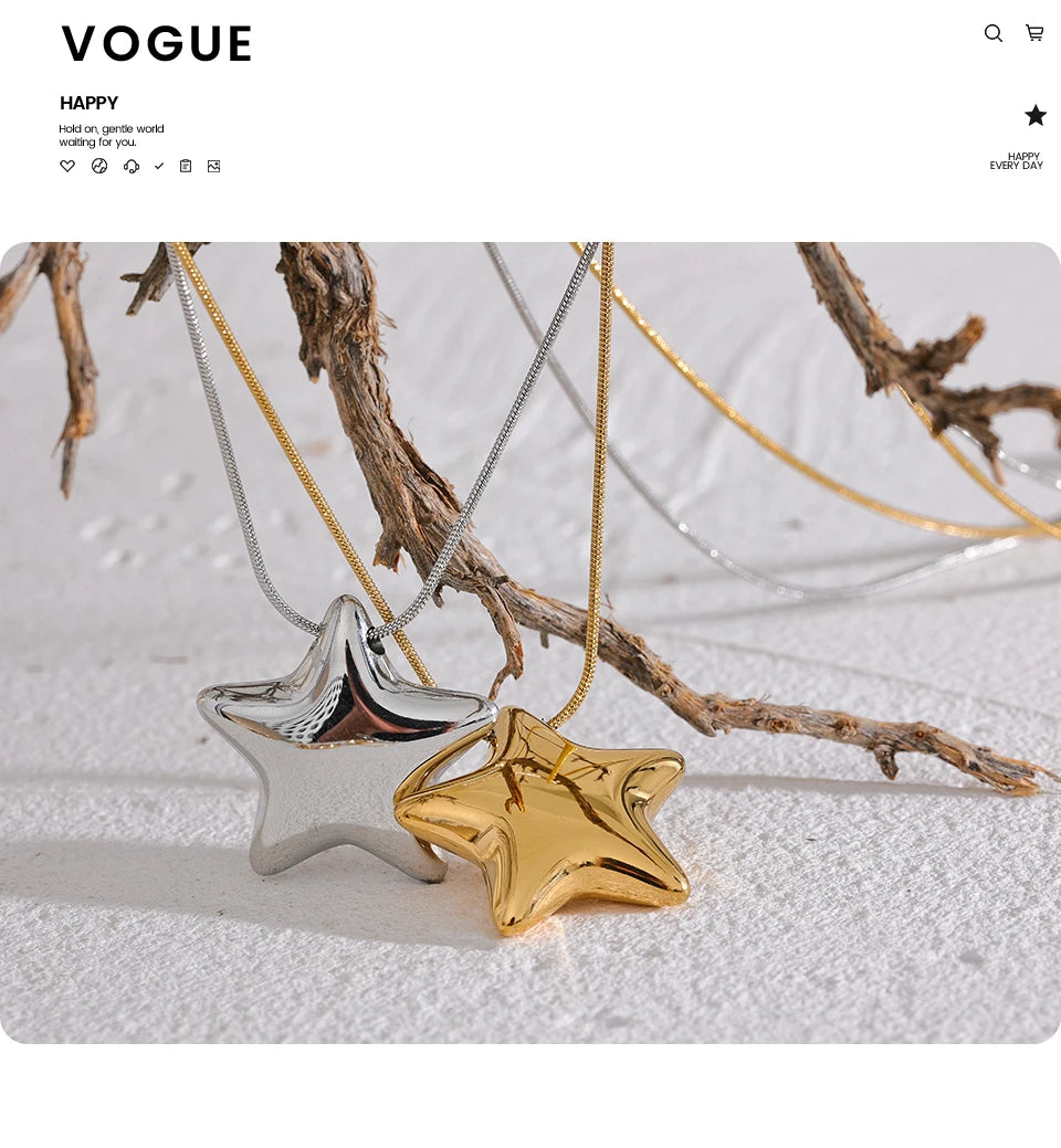 Collier Pendentif Étoile en Acier Inoxydable Plaqué Or 18K – Brillance Moderne et Charme Céleste