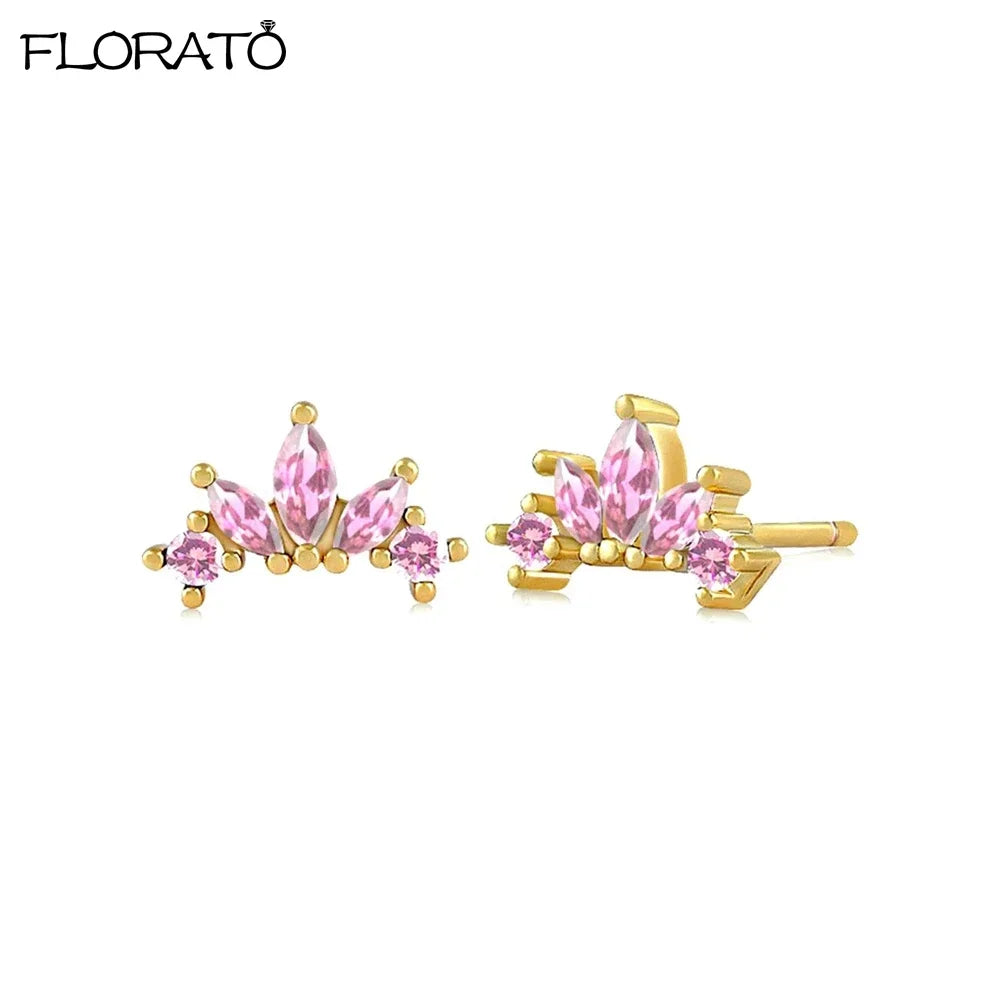 Boucles d’oreilles créoles en argent 925 plaqué or 18K – Zircon rose, style romantique et tendance