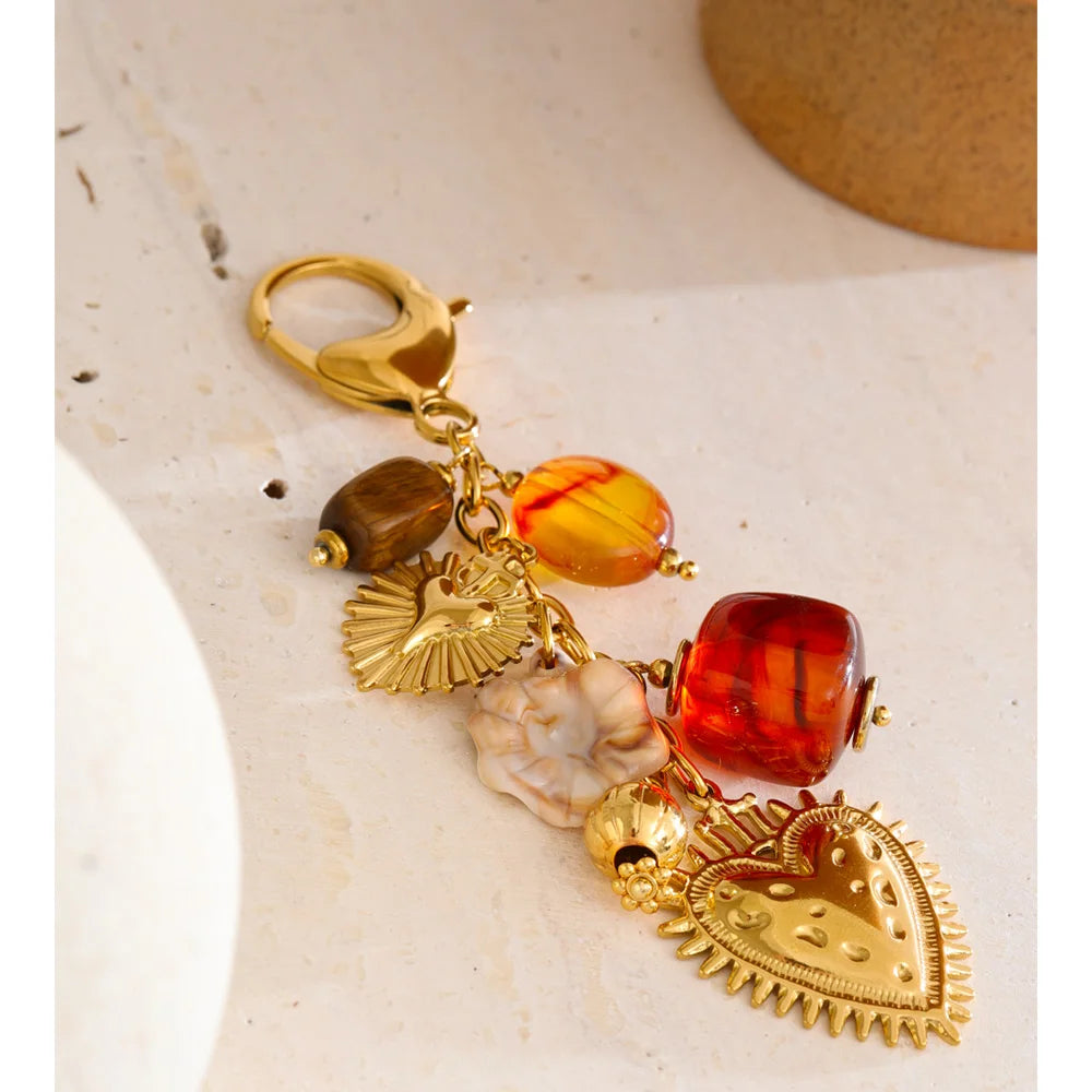 Porte-clé cœur en résine – accessoire doré délicat et féminin