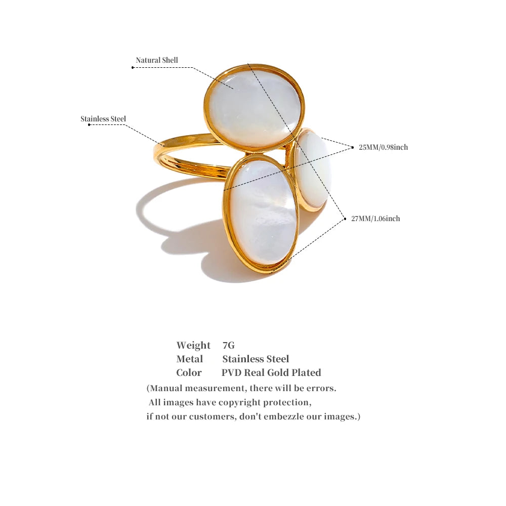 Bague coquille naturelle – Acier inoxydable 316, réglable