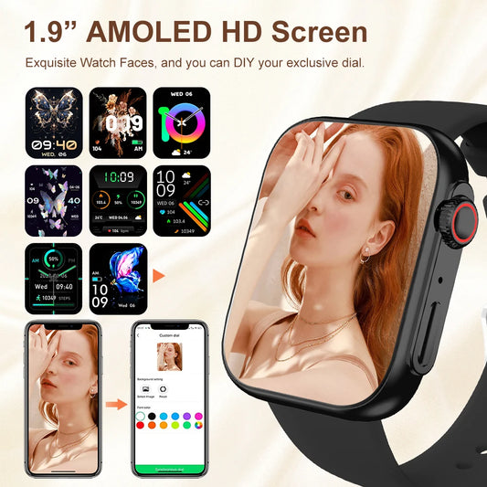 Montre Connectée Bluetooth – Écran AMOLED HD 1.9”, Appels, Tracker Fitness & Santé | Android iOS
