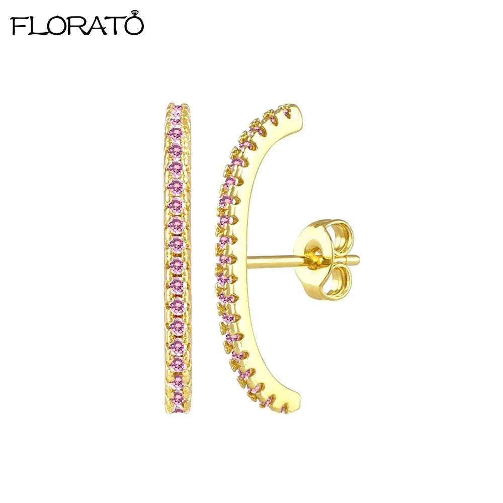 Boucles d’oreilles créoles en argent 925 plaqué or 18K – Zircon rose, style romantique et tendance