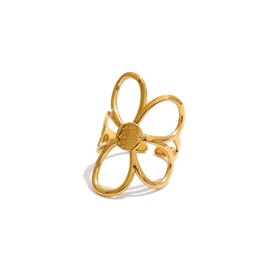 Bague ajustable fleur en acier inoxydable