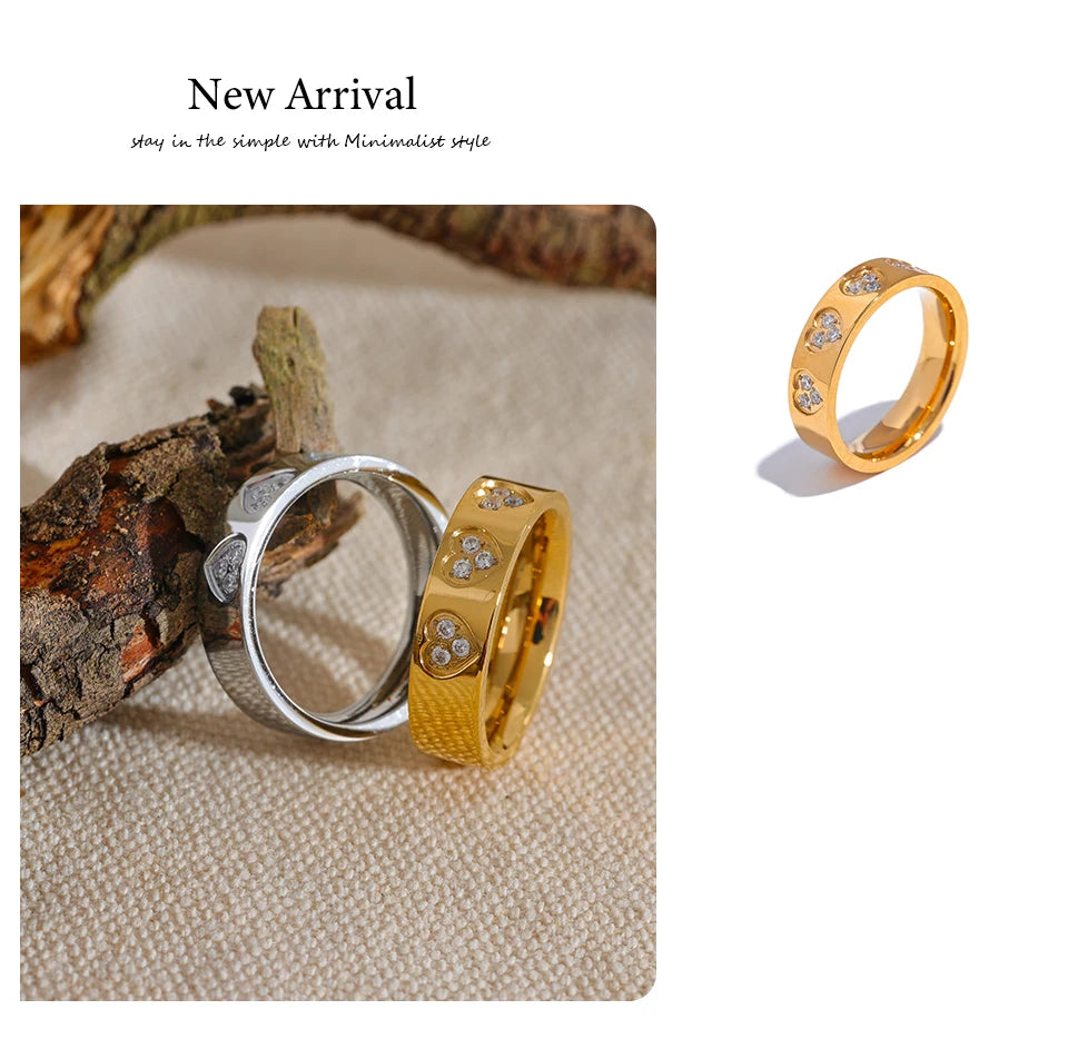 Bague cœurs scintillants – Acier inoxydable doré & zircons