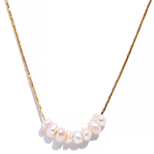 Collier perles naturelles – Chaîne fine en acier inoxydable doré