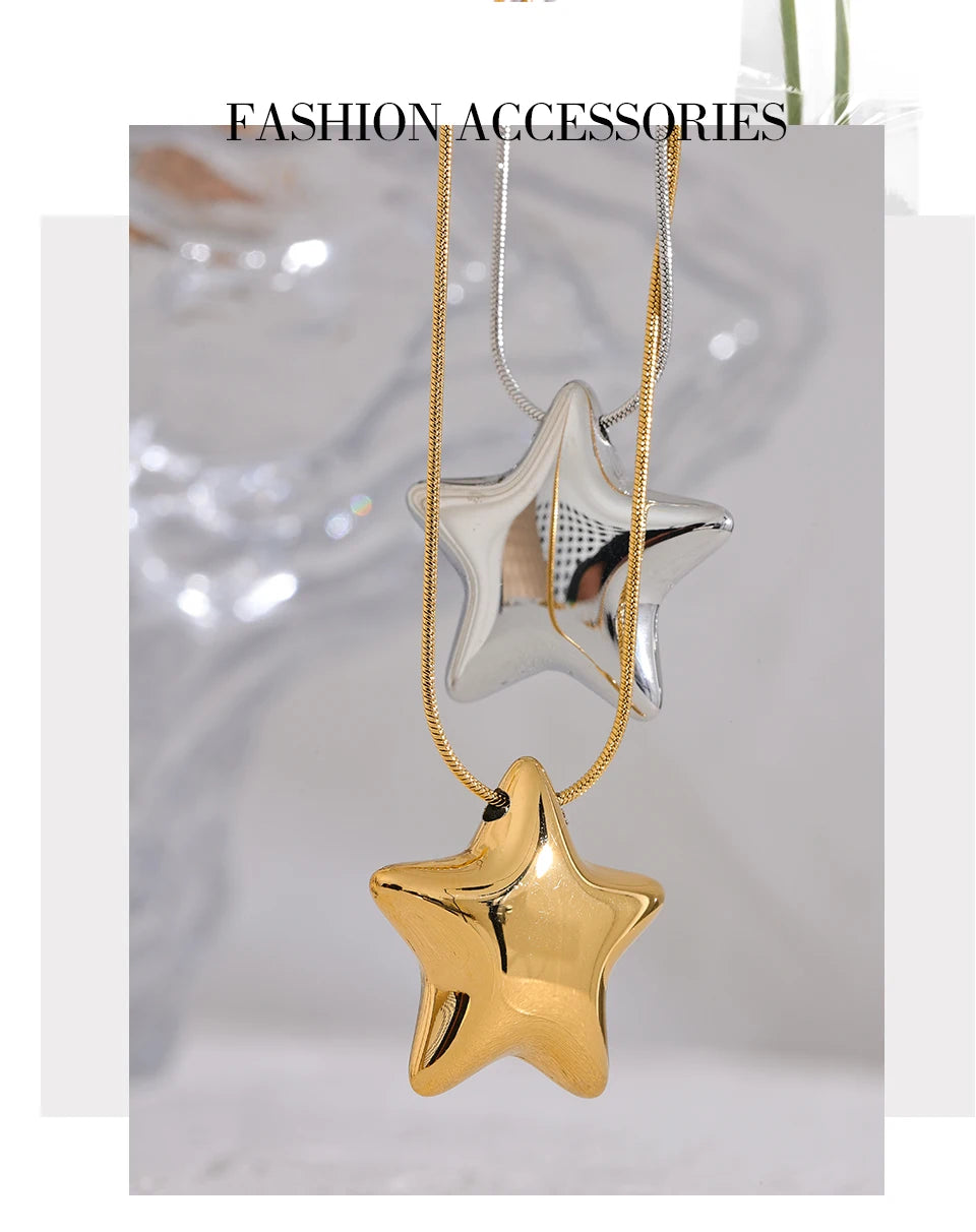 Collier Pendentif Étoile en Acier Inoxydable Plaqué Or 18K – Brillance Moderne et Charme Céleste