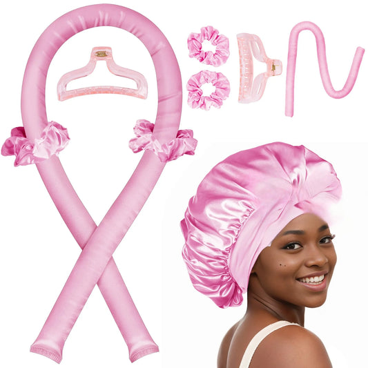 Kit bigoudis sans chaleur avec bonnet de nuit – Bande à friser douce pour boucles naturelles