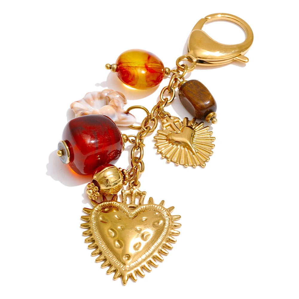 Porte-clé cœur en résine – accessoire doré délicat et féminin