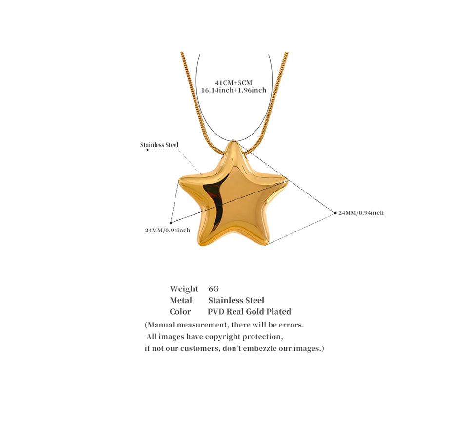 Collier Pendentif Étoile en Acier Inoxydable Plaqué Or 18K – Brillance Moderne et Charme Céleste