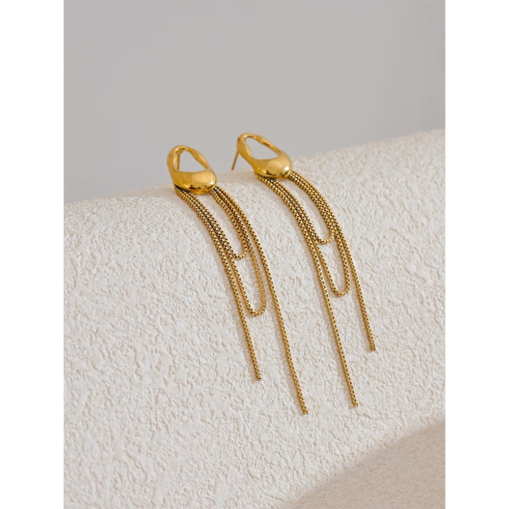 Boucles d’oreilles chaînes longues – Acier inoxydable 316L, design géométrique