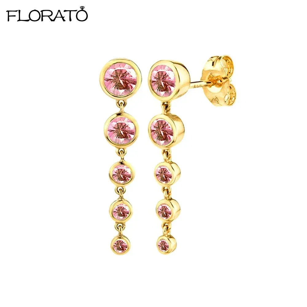 Boucles d’oreilles créoles en argent 925 plaqué or 18K – Zircon rose, style romantique et tendance