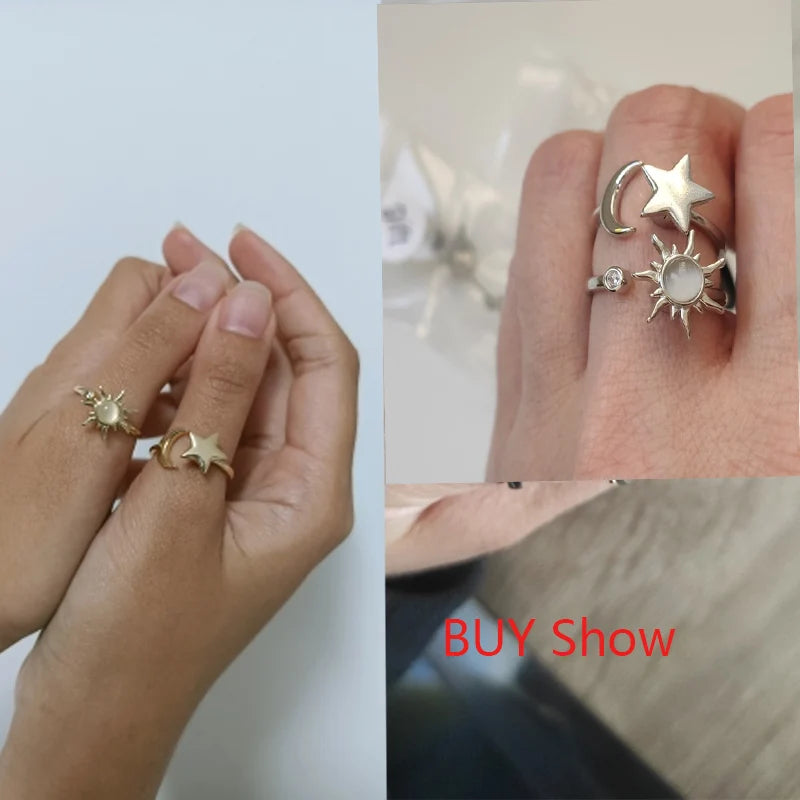 Bague Anti-Stress Femme – Acier Inoxydable Rotatif | Soleil, Lune, Étoile, Tournesol