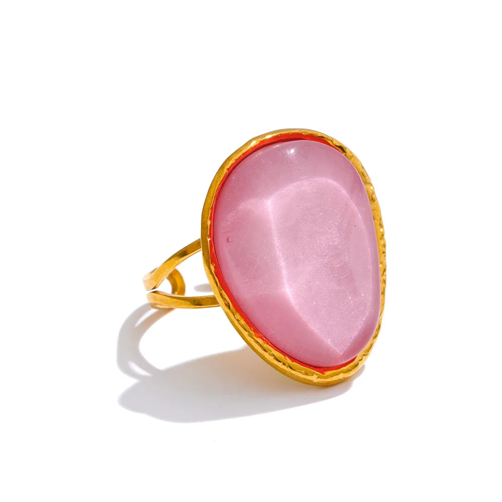 Bague résine colorée – doré ajustable