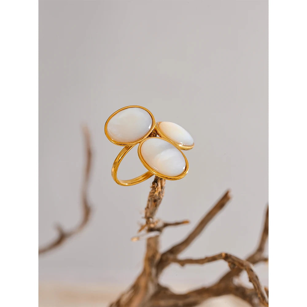 Bague coquille naturelle – Acier inoxydable 316, réglable