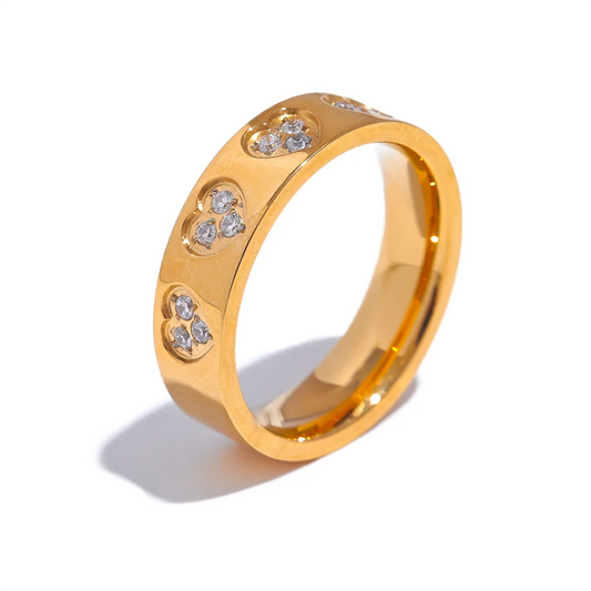 Bague cœurs scintillants – Acier inoxydable doré & zircons