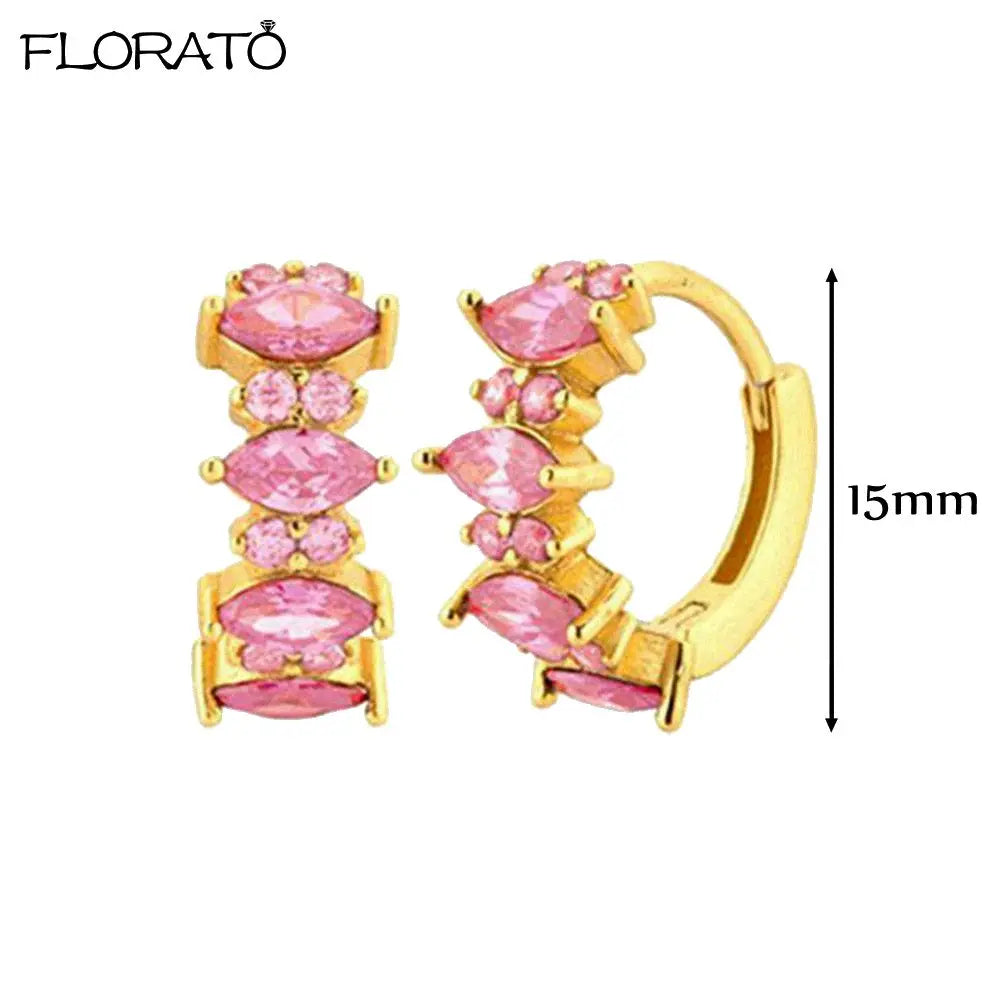 Boucles d’oreilles créoles en argent 925 plaqué or 18K – Zircon rose, style romantique et tendance