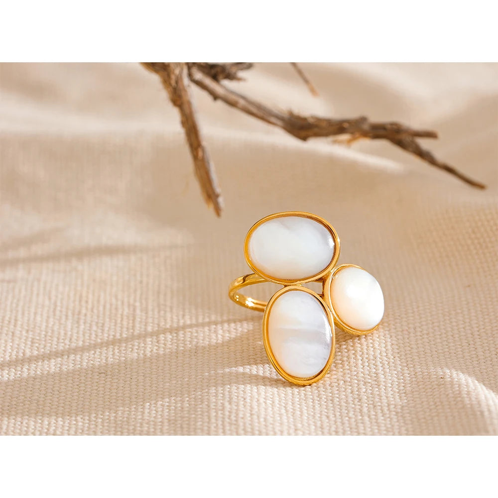 Bague coquille naturelle – Acier inoxydable 316, réglable