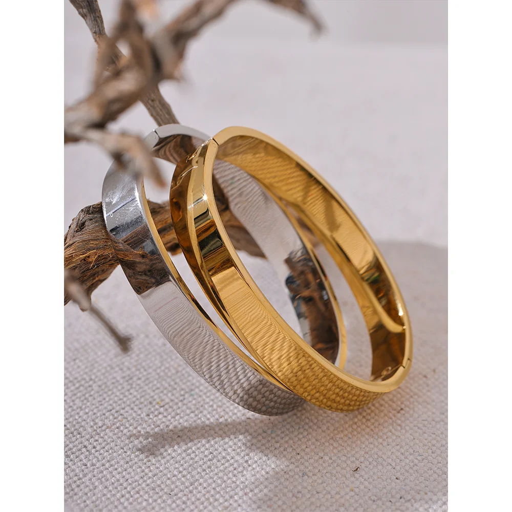 Bracelet jonc rond large en acier inoxydable – Doré & argenté, waterproof