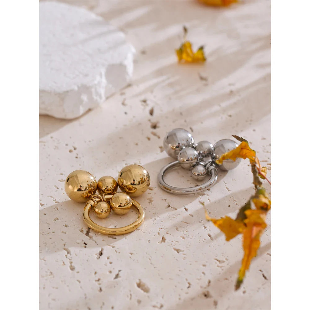 Bague perles acier inoxydable finition dorée