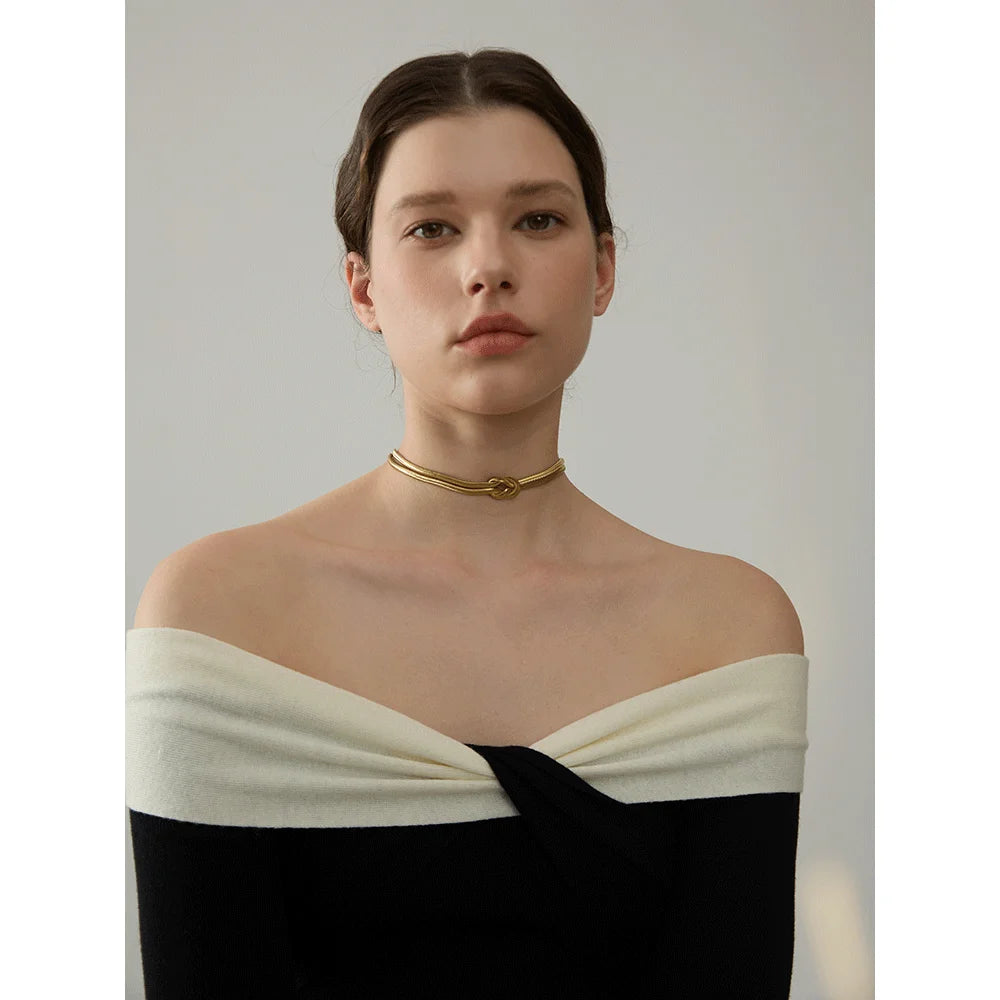 Knot necklace and bracelet – 316L stainless steel, gold snake chain