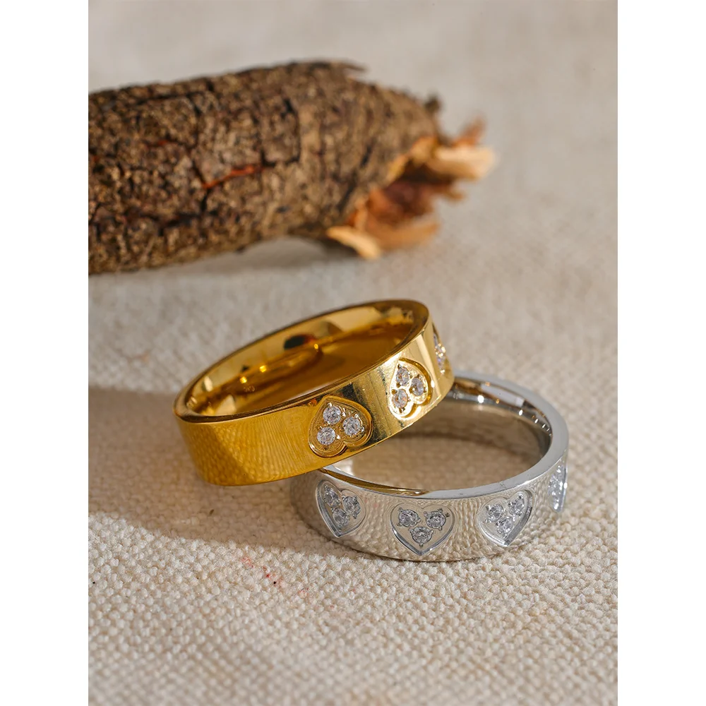 Bague cœurs scintillants – Acier inoxydable doré & zircons