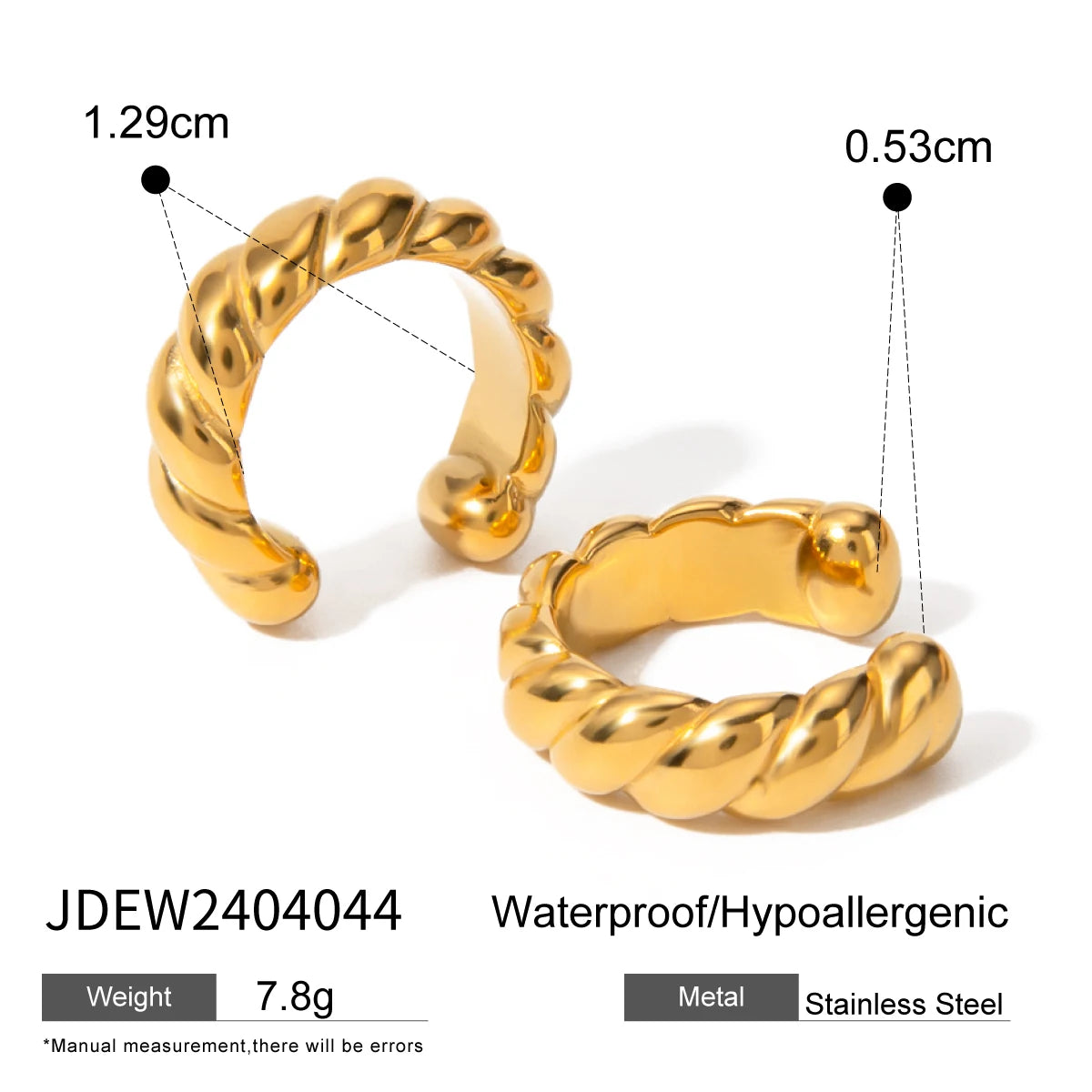 Boucles d’oreilles clip femme – Créoles épaisses en acier inoxydable, plaqué or 18K, bijoux tendance sans perçage