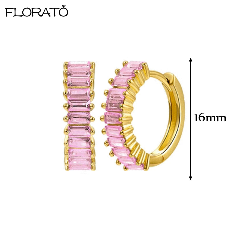 Boucles d’oreilles créoles en argent 925 plaqué or 18K – Zircon rose, style romantique et tendance