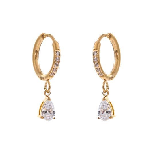 Boucles d’oreilles Créoles Dorées avec Pendentif Fleur en Zircon