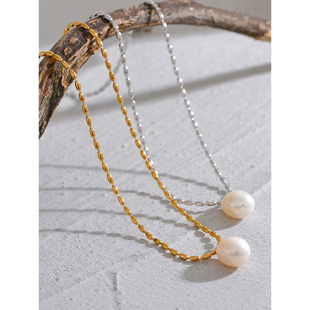 Collier perles naturelles – Chaîne fine en acier inoxydable doré