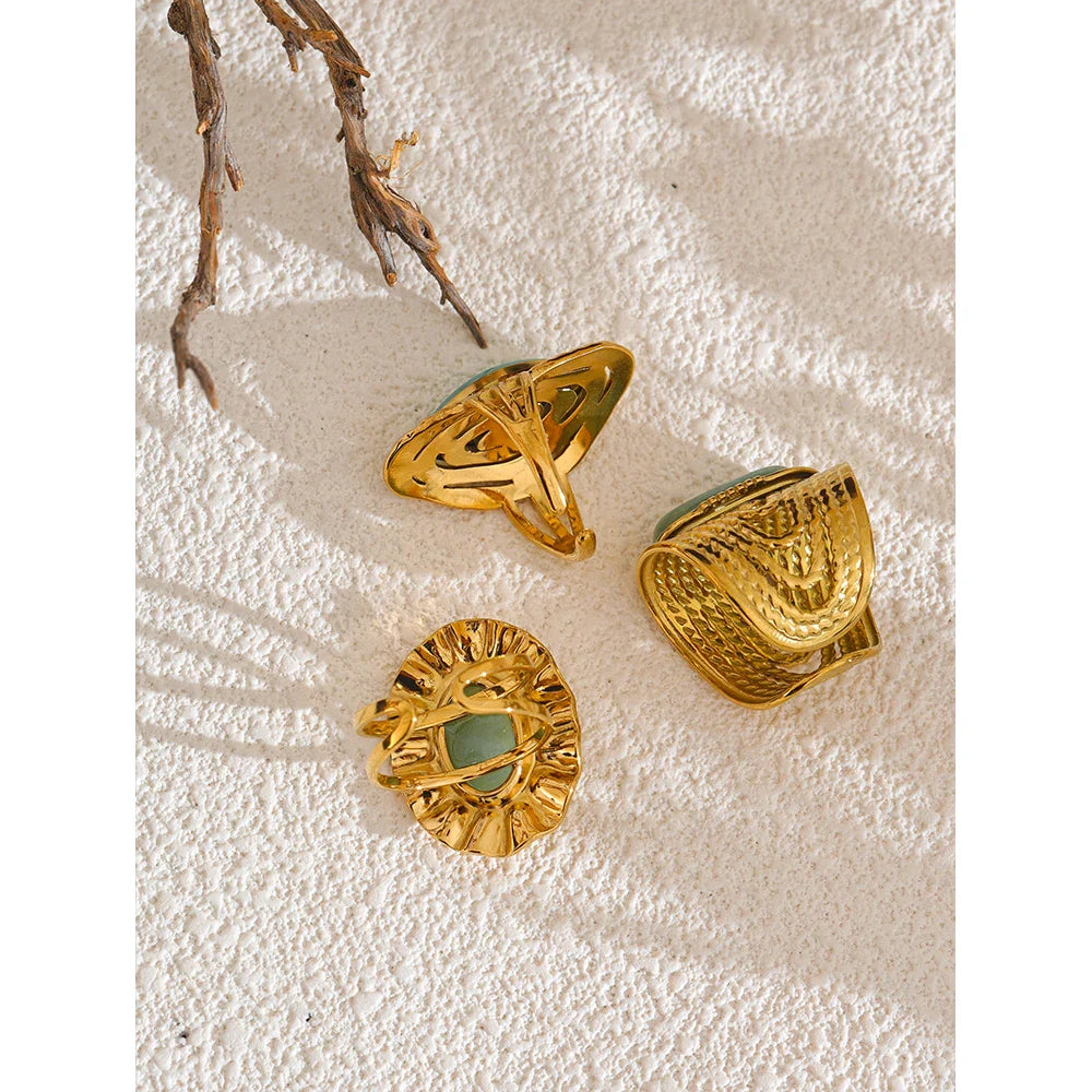 Bague pierre verte – doré ajustable