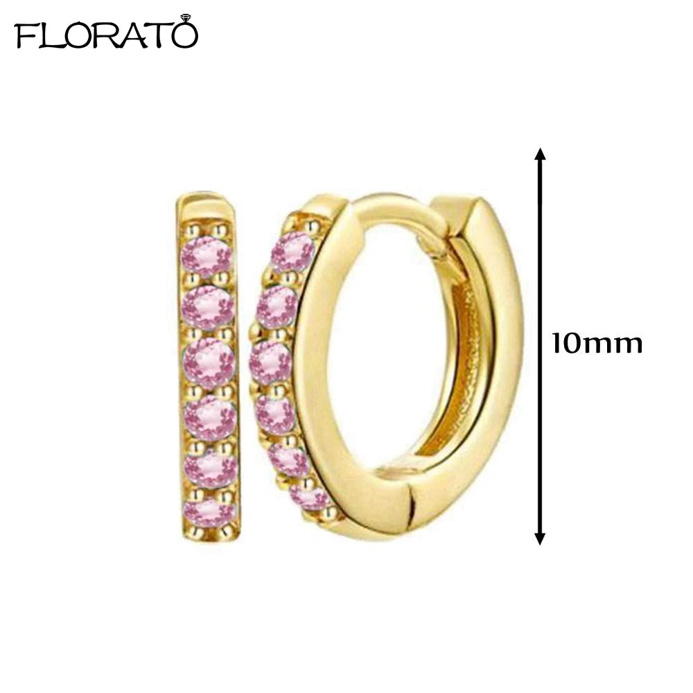 Boucles d’oreilles créoles en argent 925 plaqué or 18K – Zircon rose, style romantique et tendance