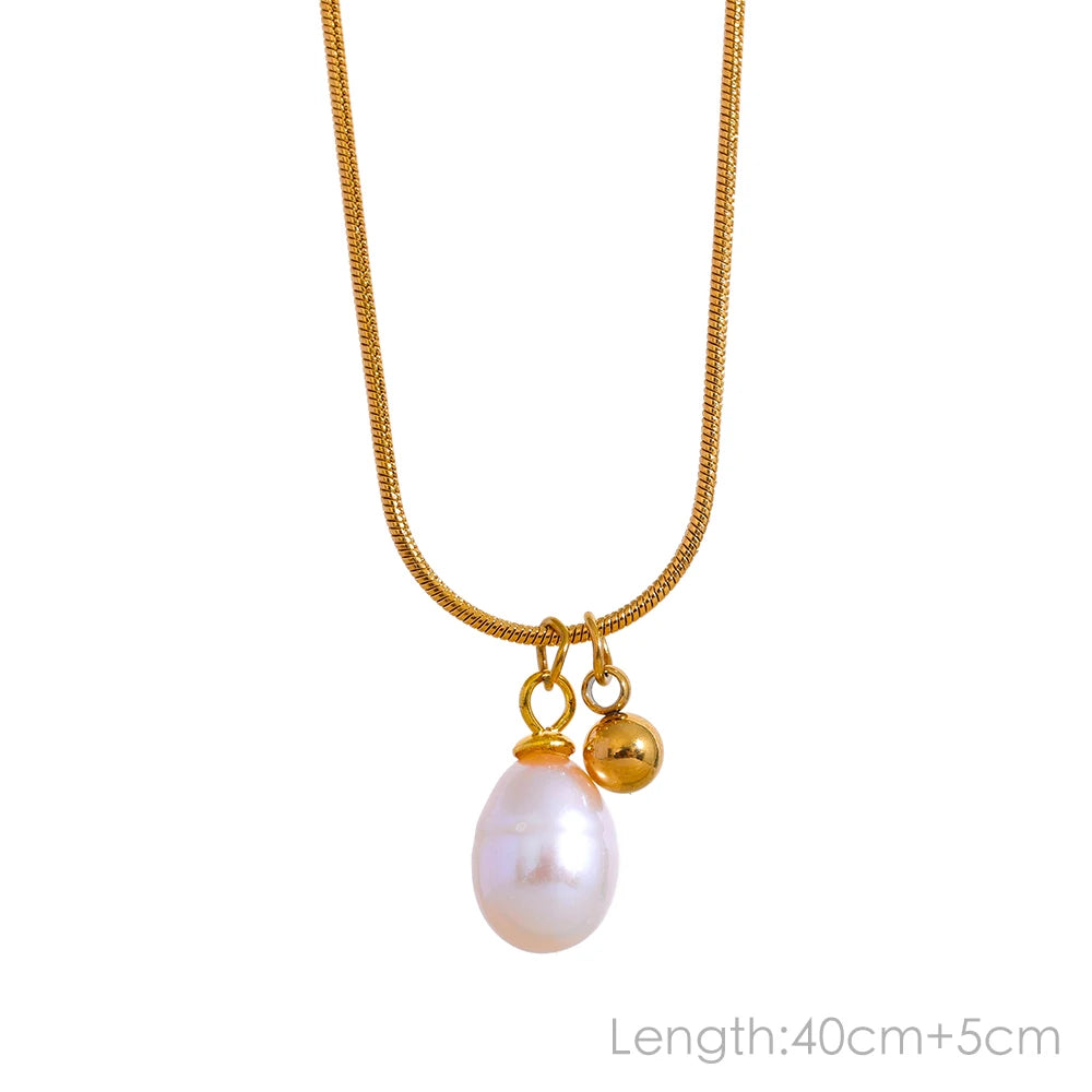 Collier perles naturelles – Chaîne fine en acier inoxydable doré