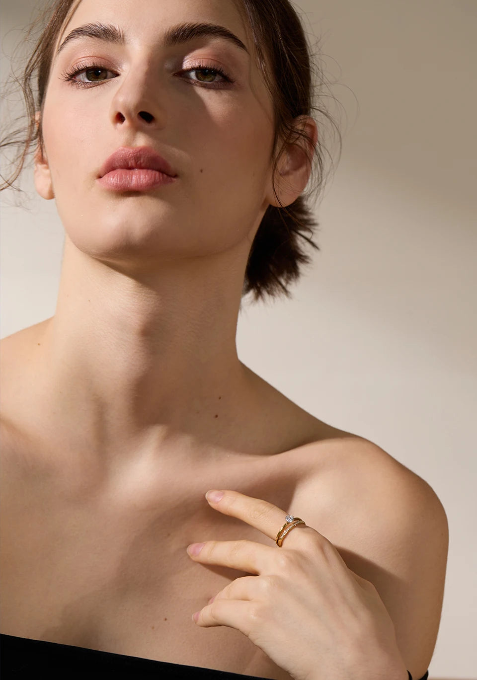 Bague double rang sertie – Acier inoxydable & zircon brillant
