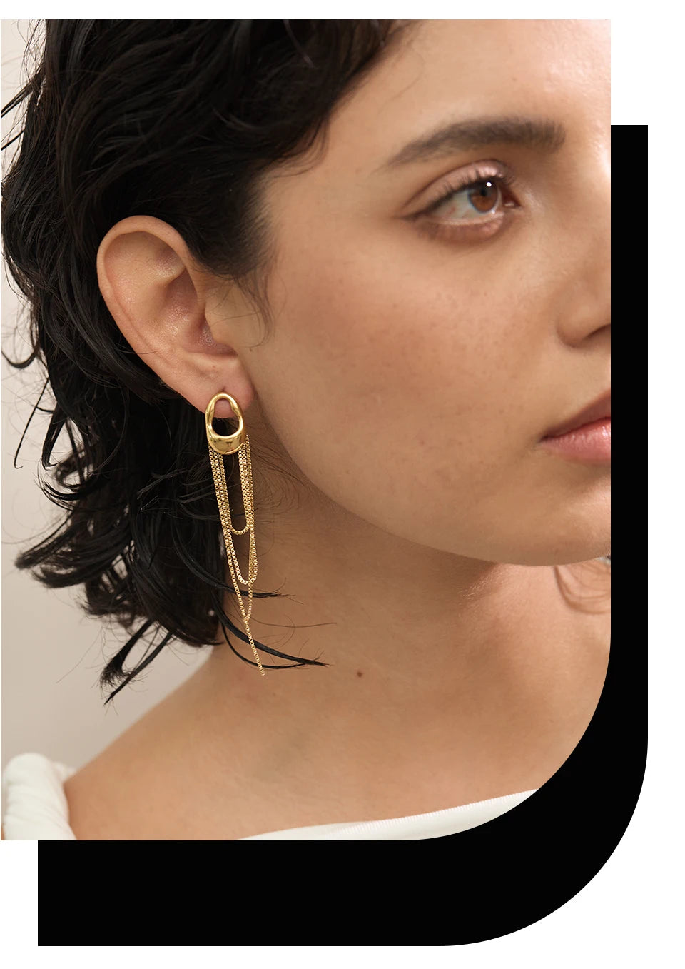 Boucles d’oreilles chaînes longues – Acier inoxydable 316L, design géométrique