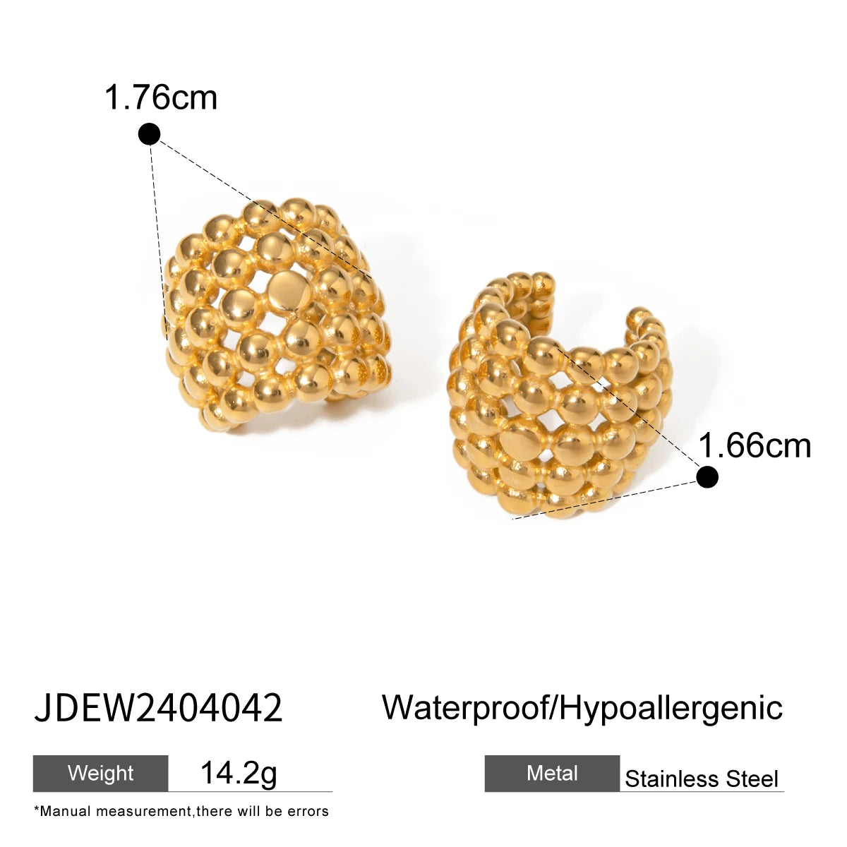 Boucles d’oreilles clip femme – Créoles épaisses en acier inoxydable, plaqué or 18K, bijoux tendance sans perçage