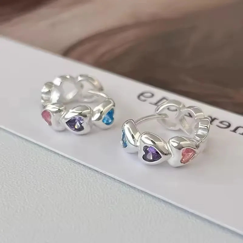 Boucles d’oreilles asymétriques étoile & lune en argent 925  Créoles plaqué or CZ tendance