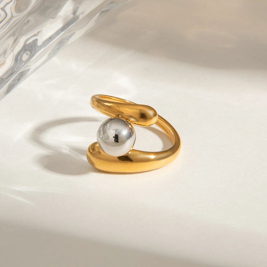 Bague triple rang boules doré & argent en acier inoxydable