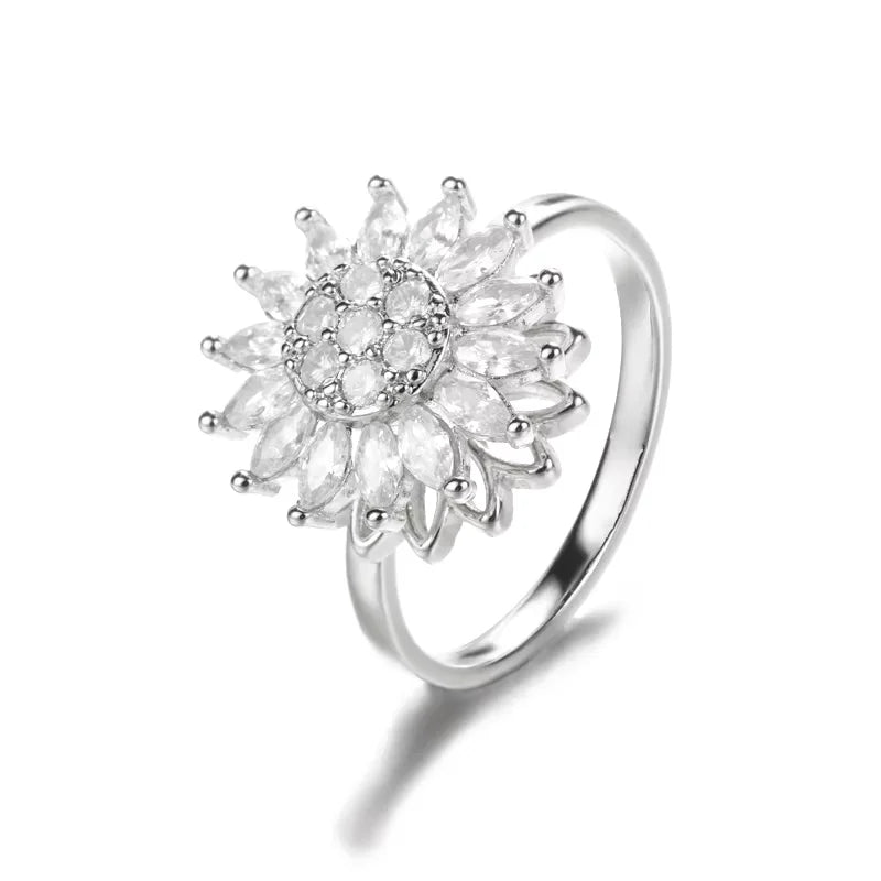 Bague Anti-Stress Femme – Acier Inoxydable Rotatif | Soleil, Lune, Étoile, Tournesol
