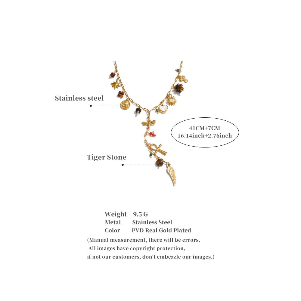 Collier pendentifs symboliques – Acier inoxydable & pierres naturelles