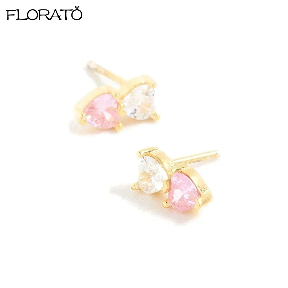 Boucles d’oreilles créoles en argent 925 plaqué or 18K – Zircon rose, style romantique et tendance