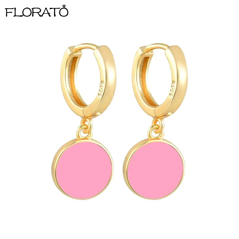Boucles d’oreilles créoles en argent 925 plaqué or 18K – Zircon rose, style romantique et tendance
