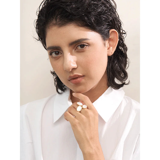 Bague coquille naturelle – Acier inoxydable 316, réglable