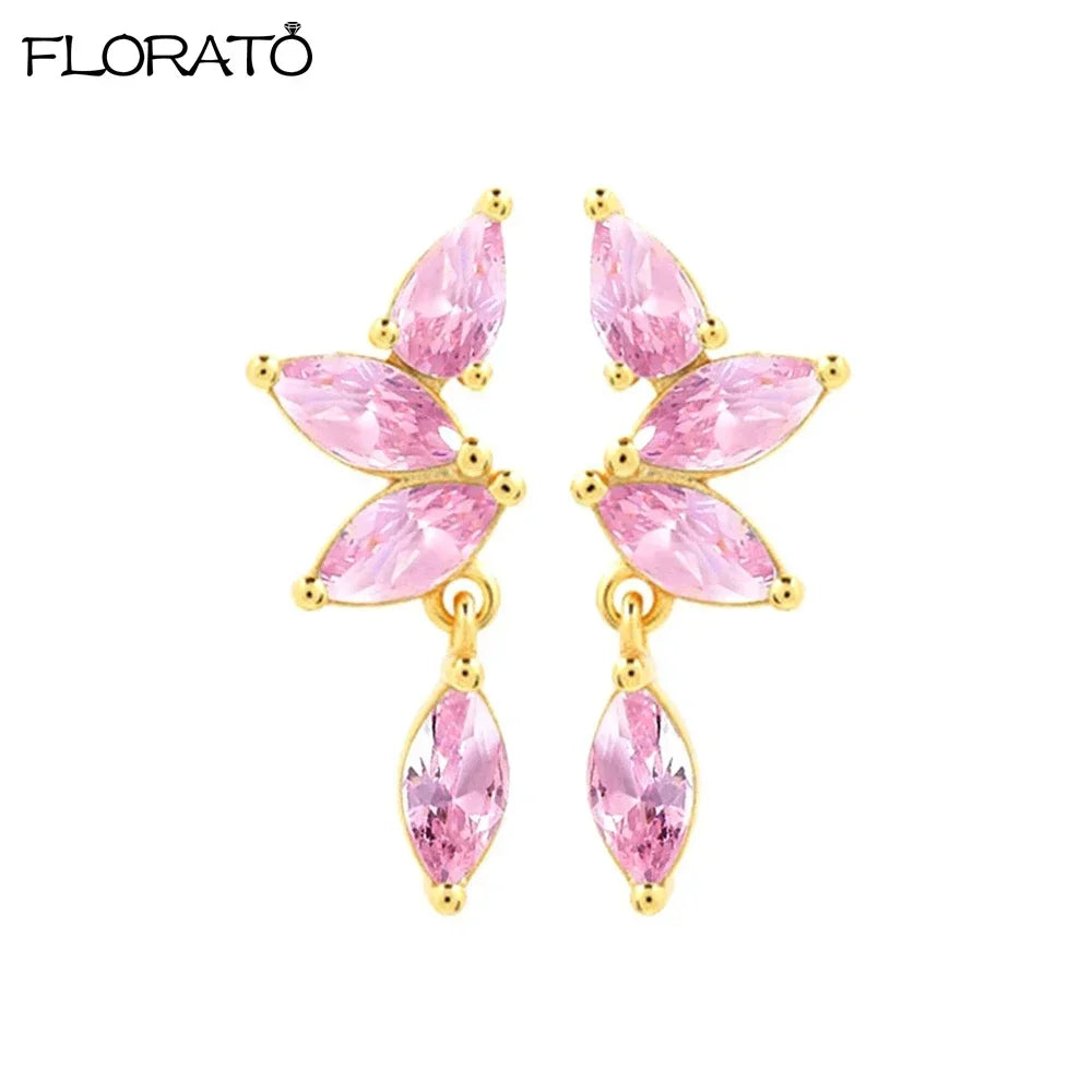 Boucles d’oreilles créoles en argent 925 plaqué or 18K – Zircon rose, style romantique et tendance