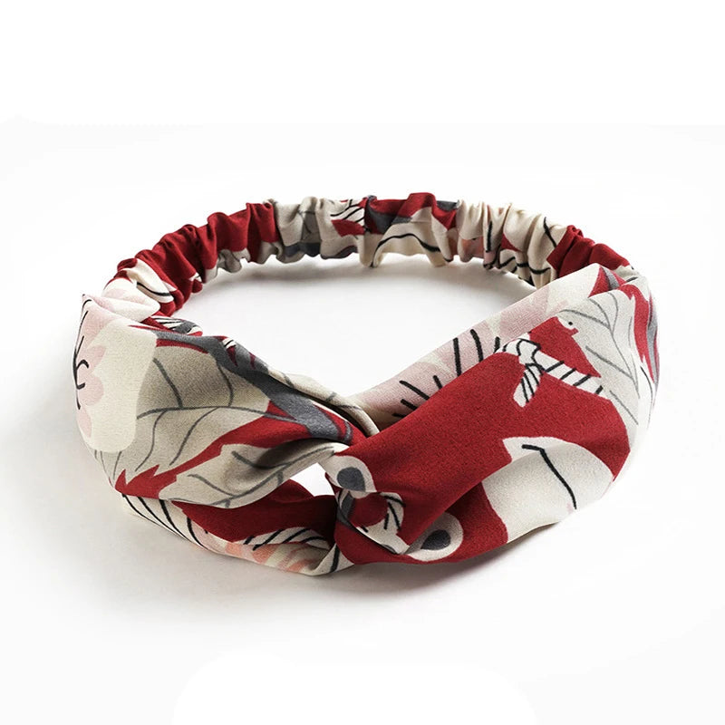 Bandeau cheveux femme bohème – Turban croisé vintage élastique imprimé