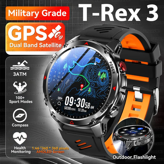 Montre intelligente T-Rex 3 – GPS double fréquence, 3ATM, boussole, altimètre, multisports hommes