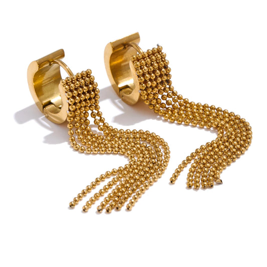 Boucles d’oreilles longues à strass et chaînes fluides en acier inoxydable plaqué or 18K