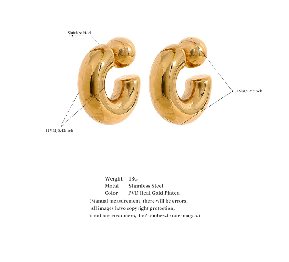 Boucles d’oreilles en C – Acier inoxydable doré, design épais & stylé